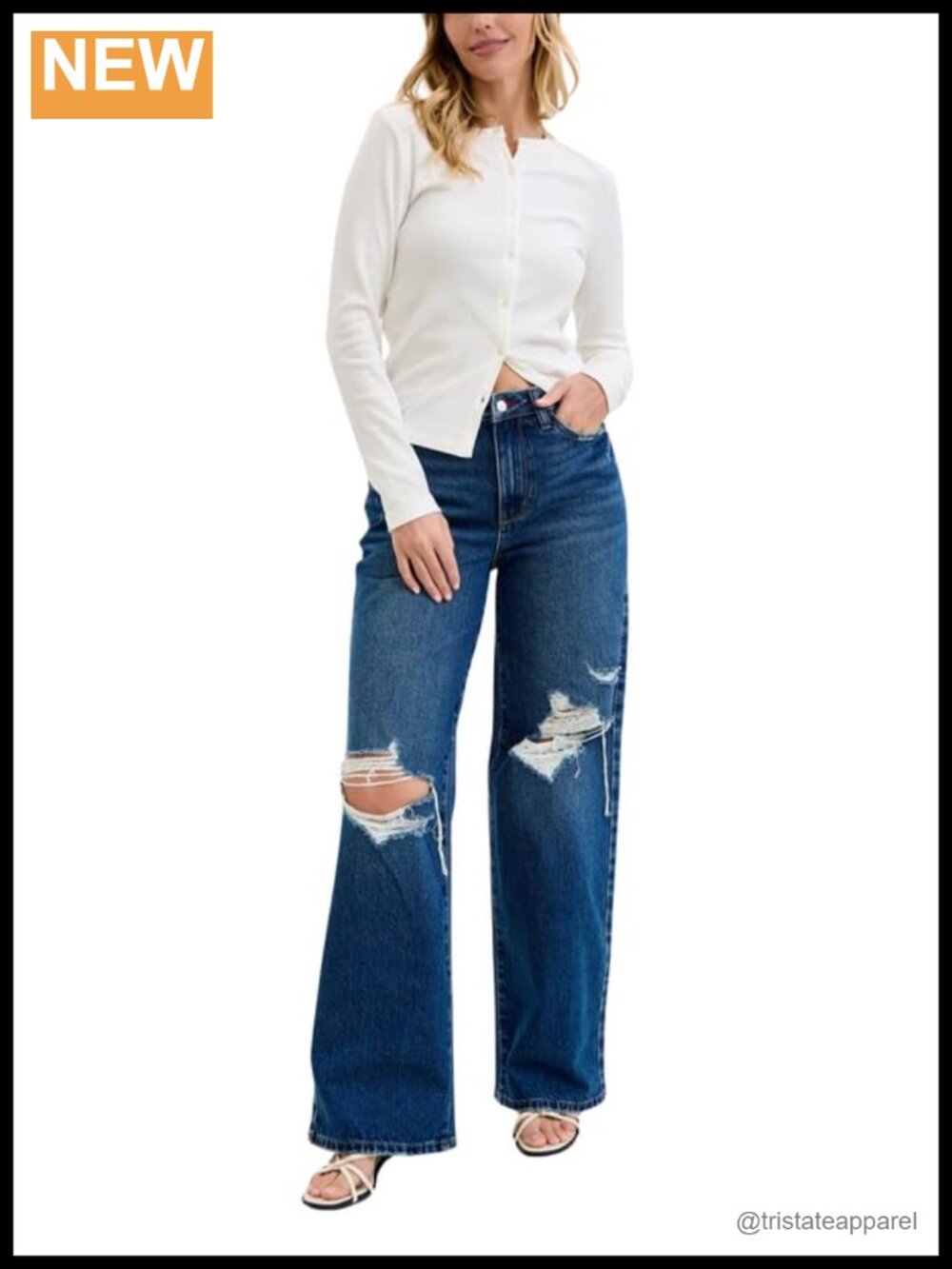High Waist Rigid Magic Column Straight Jeans Destructed 33 Inseam